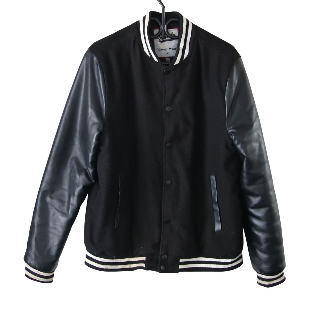 Varcity black varsity faux leather sleeves jacket